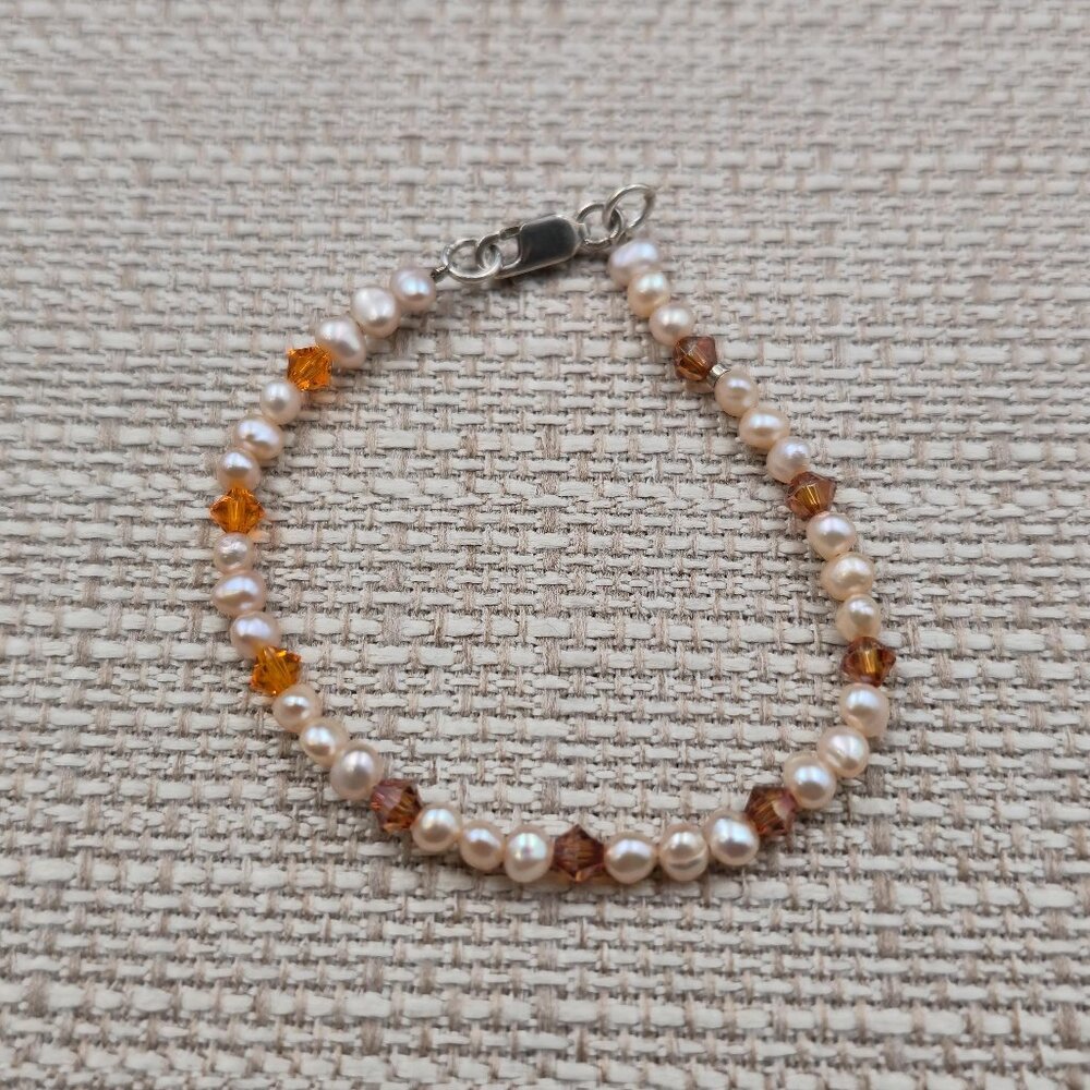 6 Inch Sterling Silver Genuine Pearl Small Bracelet A6880